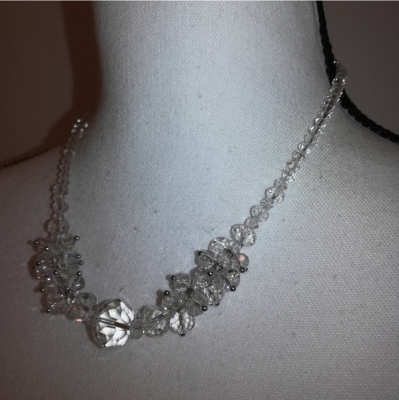 Yousef Clear Faux Crystals Cluster Necklace and Beaded Cuff Bracelet Set - Picture 7 of 9